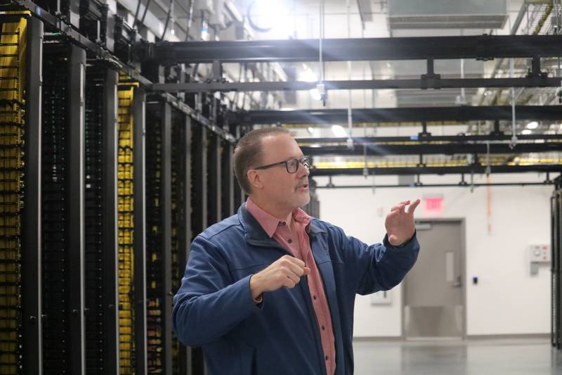 Michael Reffle, director of site operations north for Meta's DeKalb Data Center, gives a tour of the data storage spaces which are carefully temperature controlled at the campus, 2050 Metaverse Way, DeKalb on Wednesday, Nov. 29, 2023. The data center's servers are now operational. Once complete, the campus will house more than 2.3 million square feet across five buildings.