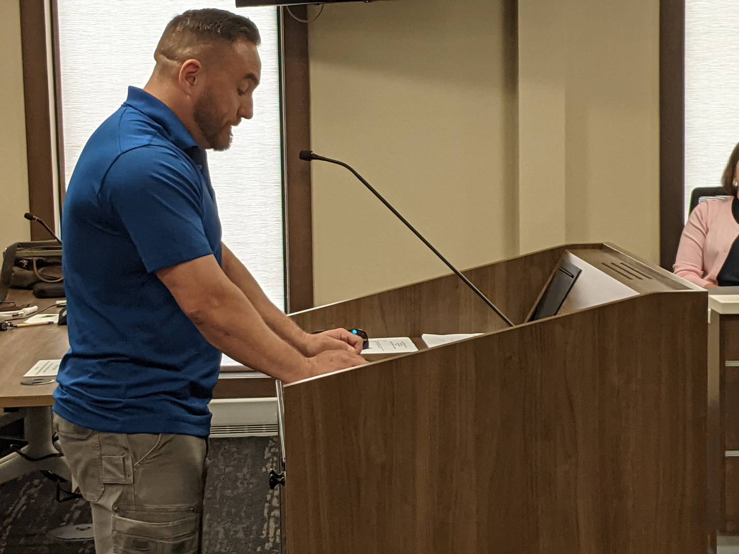 Andy Shaw, son of former Kendall County Board Chairman John Shaw, spoke at the Aug. 20 Kendall County Board meeting about his father.