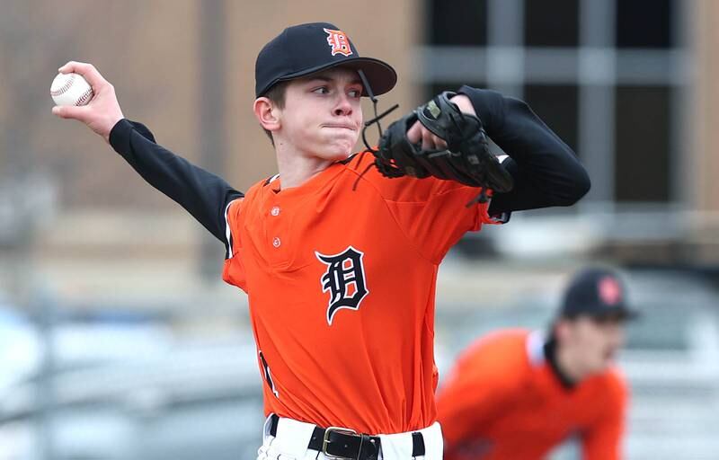 DeKalb's Jackson Kees delivers a pitch during their game against Jefferson Wednesday, April 6, 2022, at DeKalb High School.