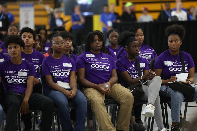 Students from Sarah E. Goode STEM Academy in Chicago, attend the grand opening of the Lion Electric manufacturing facility on Friday, July 21st, 2023 in Joliet.