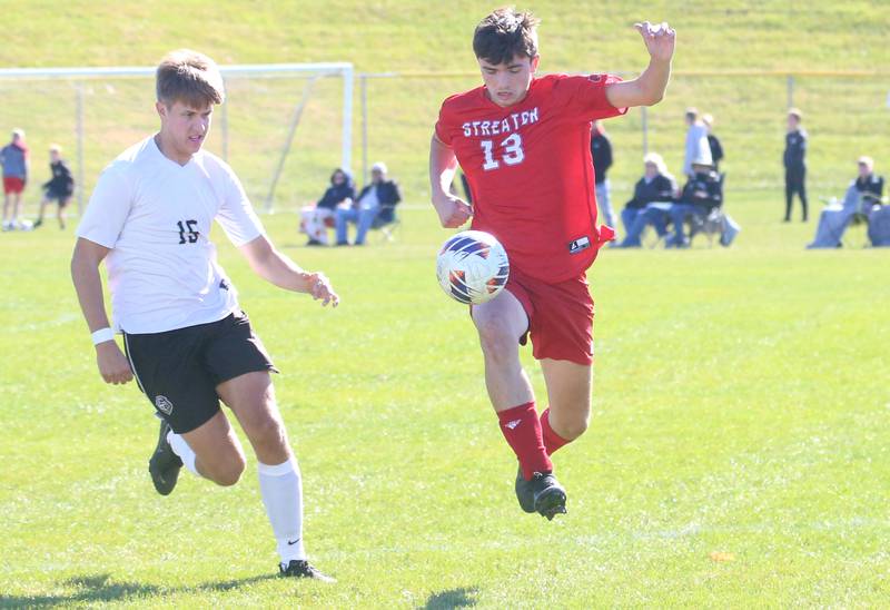 Streator's Aaron Henson gets the ball around Galeburg's Keelan Oxley during the Class 2A Regional final on Saturday, Oct. 26, 2024 at Ottawa High School.