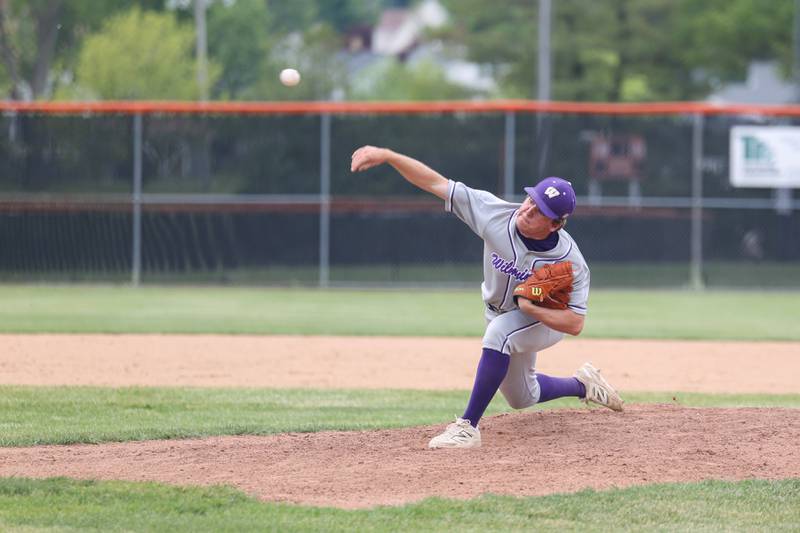 Wilmington's Kyle Farrell releases a pitch during the Wildcats' 7-2 victory over Chicago Christian in the IHSA Class 2A Beecher Sectional semifinal on Thursday, May 29, 2025.