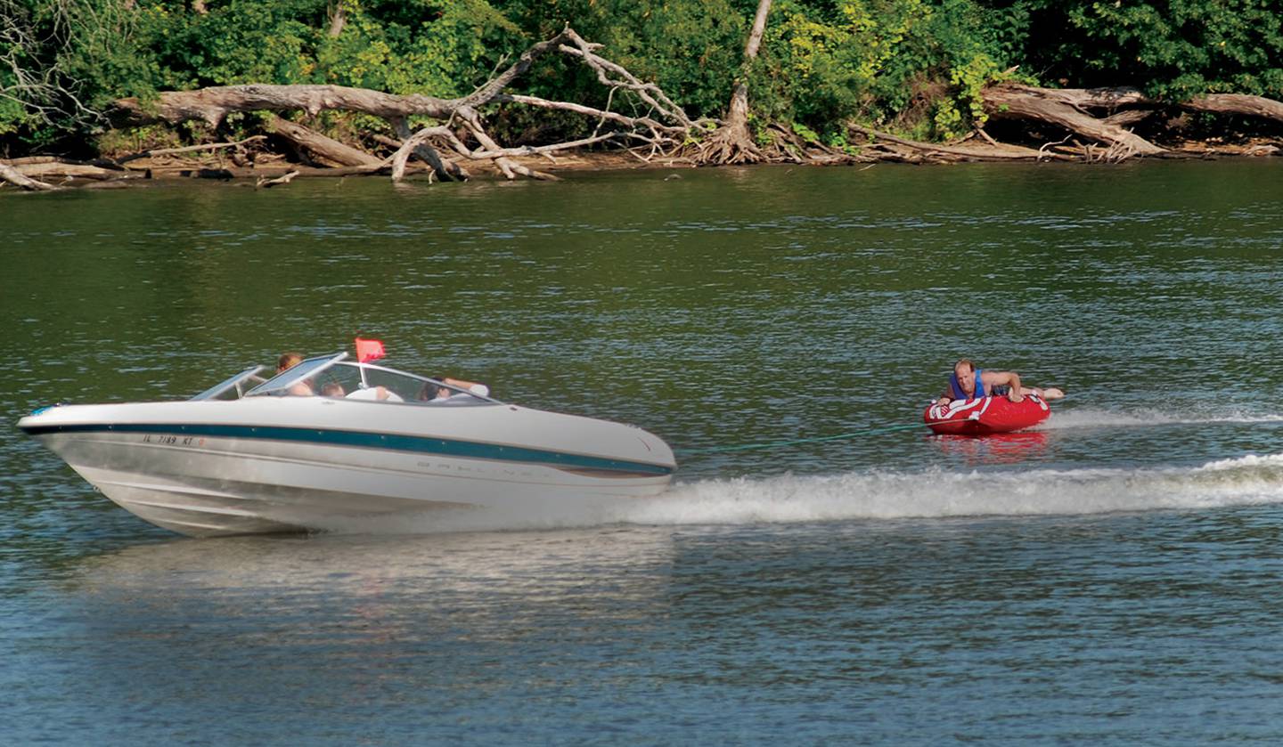The Rock River was the place to be over Labor Day weekend in 2020. Here, a boat pulls a person on an inner tube above the Oregon dam.