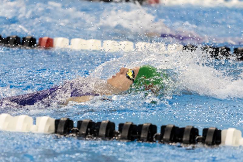 La Salle-Peru’s Samantha Nauman competes in the 100 Yard Backstroke during the IHSA Girls State Swimming Preliminaries at FMC Natatorium in Westmont on Nov. 14, 2025.