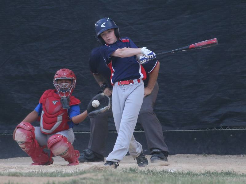 Thrush Sanatation Red Sox's Baron Hellman strikes out swinging against Frostbyte MSP Rangers in the Ottawa Little League baseball (12U) City Championship on Friday, June 23, 2023 at Varland Park in Ottawa.