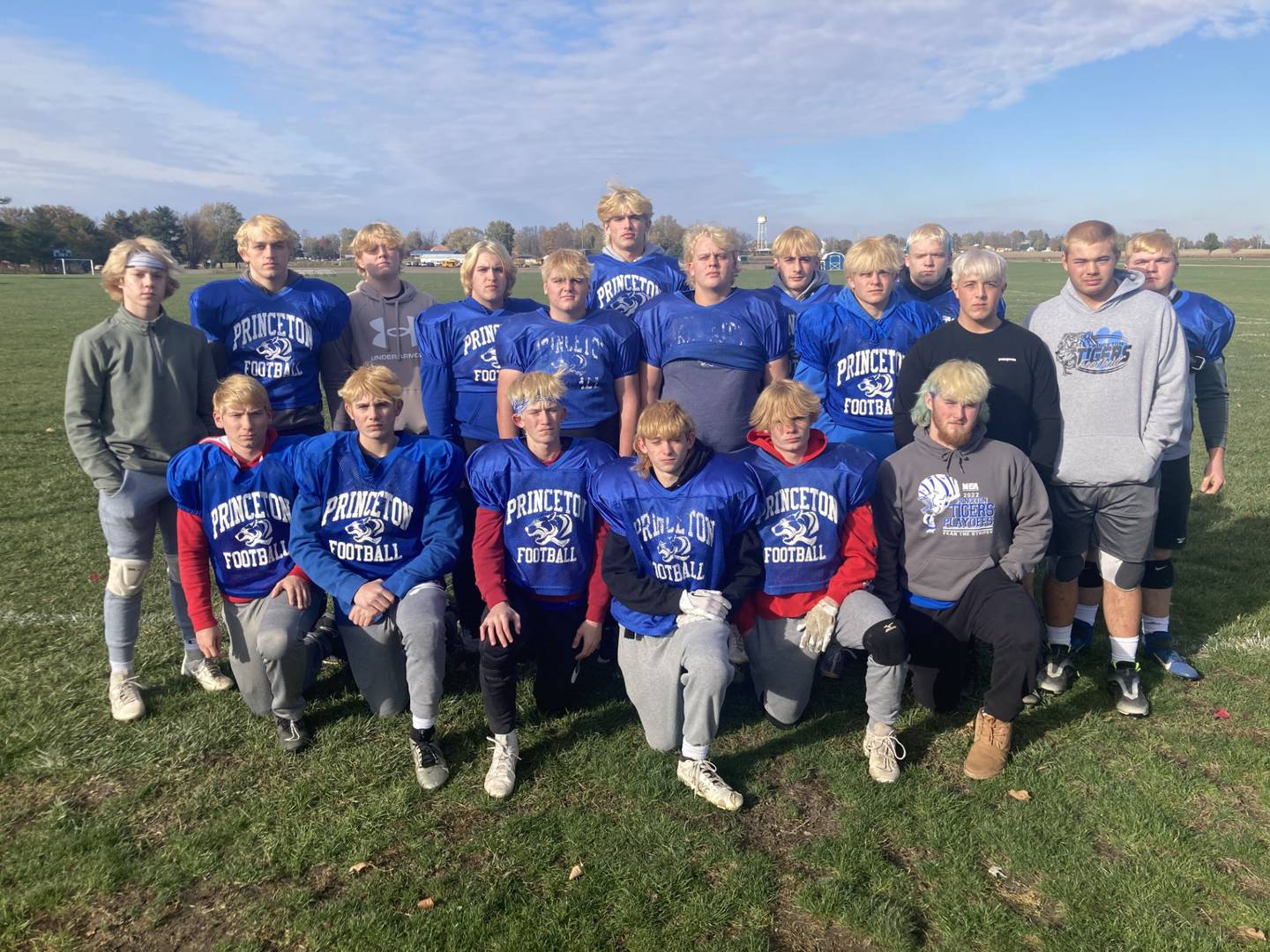 A large percentage of members of the Princeton Tiger football team dyed their hair blonde for team bonding. They say blondes have more fun and they hope to have more fun on the field