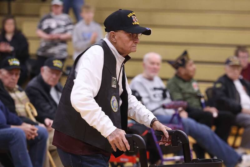 Veteran Joe Hurley, who did three tours in Vietnam, is introduced at the Lockport Township High School 10th Annual Veterans Night Celebration on Friday, Dec. 6, 2024.