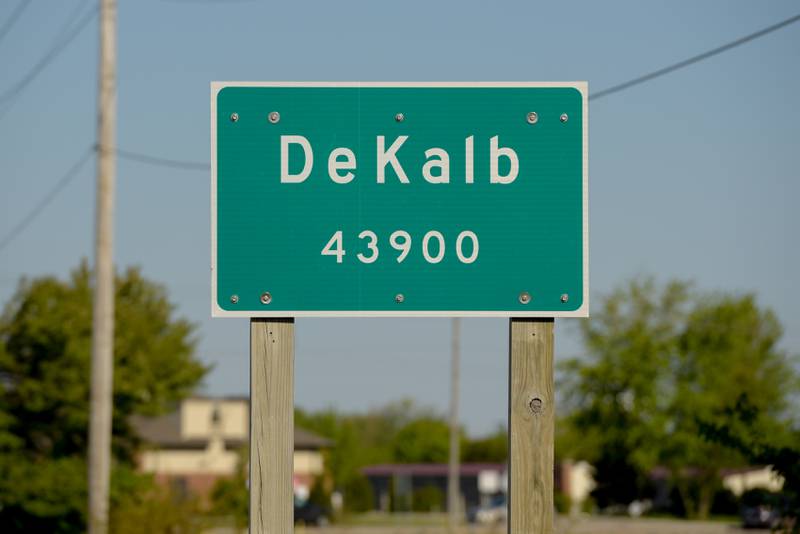 City of DeKalb population sign in DeKalb, IL