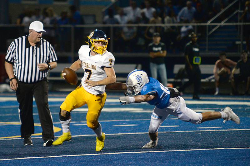 Sterling's Kael Ryan makes his way into the end zone the beginning of the first quarter during during their home against St. Francis Friday Sept 2, 2022.