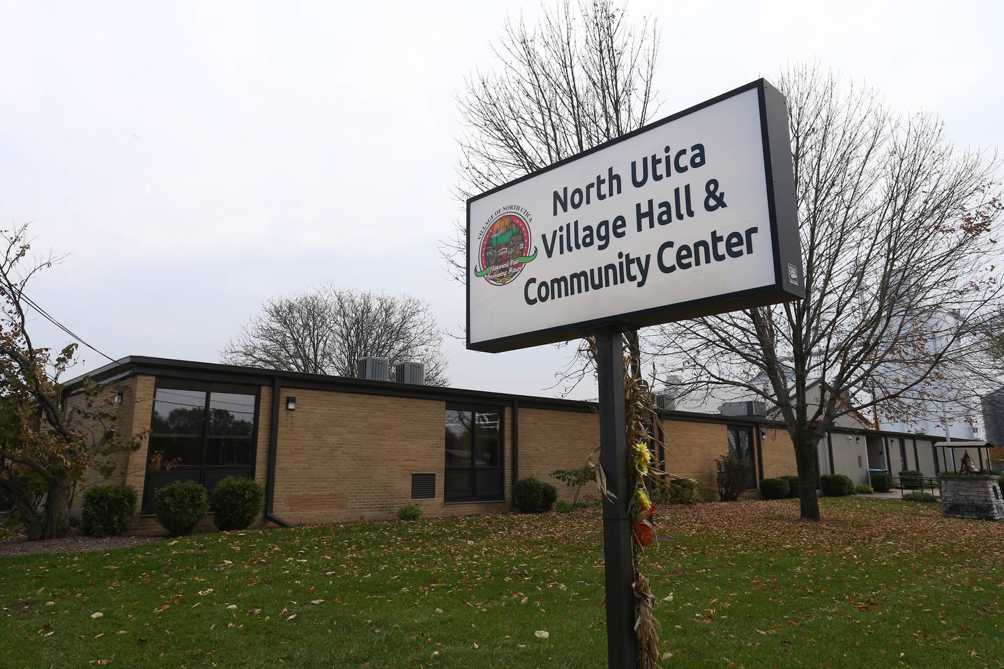 A new sign reads North Utica Village Hall and Community Center in Utica on Wednesday Nov. 9, 2021. The Village purchased the former Waltham South School building last year and converted it into offices, meeting rooms and a community center. The building is about ninety percent complete and will be open officially at the beginning of 2022.