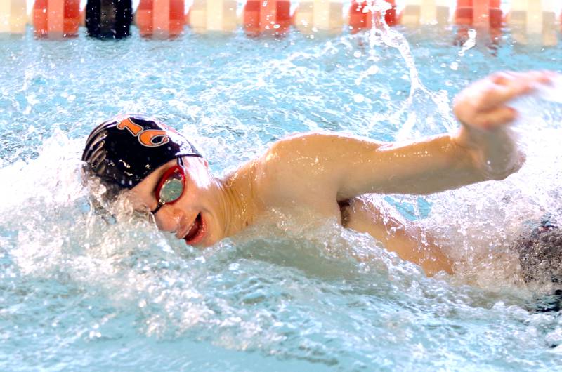 Jacob Gramer, a freshman, swims freestyle during DeKalb-Sycamore co-op boys swimming practice Monday at Huntley Middle School in DeKalb.