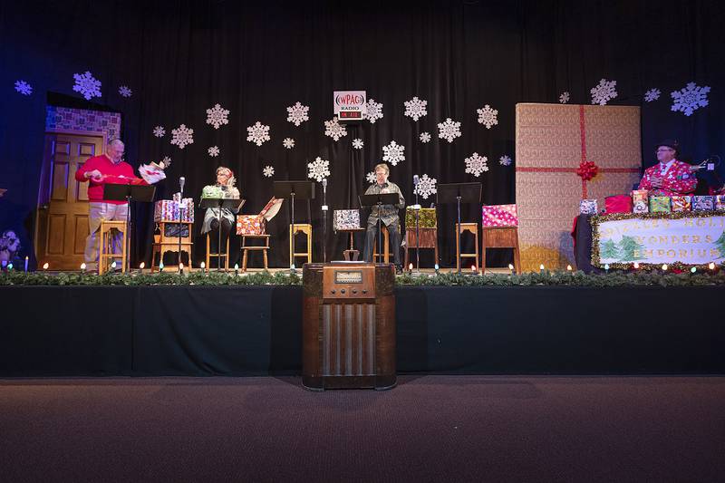 Members of the Performance Arts Guild rehearse their play “Christmas Eve in Chaos,” Wednesday, Jan. 8, 2025, in Mount Morris. Show dates are Jan. 10 and 11 at 7pm and Jan. 12 at 2pm. Go to performingartsguild.com for tickets.