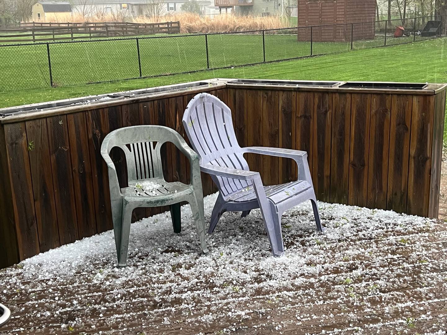 A brief Wednesday afternoon, April 19, 2023, severe thunderstorm pelted parts of DeKalb County including this Sandwich home with rain and hail, during a severe thunderstorm warning that lasted about an hour.