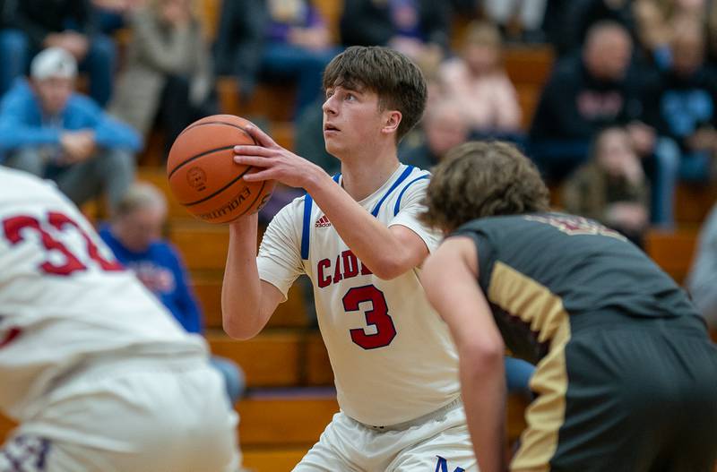 Marmion's Collin Wainscott (3) shoots a free throw against Morris during the 59th Annual Plano Christmas Classic basketball tournament at Plano High School on Tuesday, Dec 27, 2022.