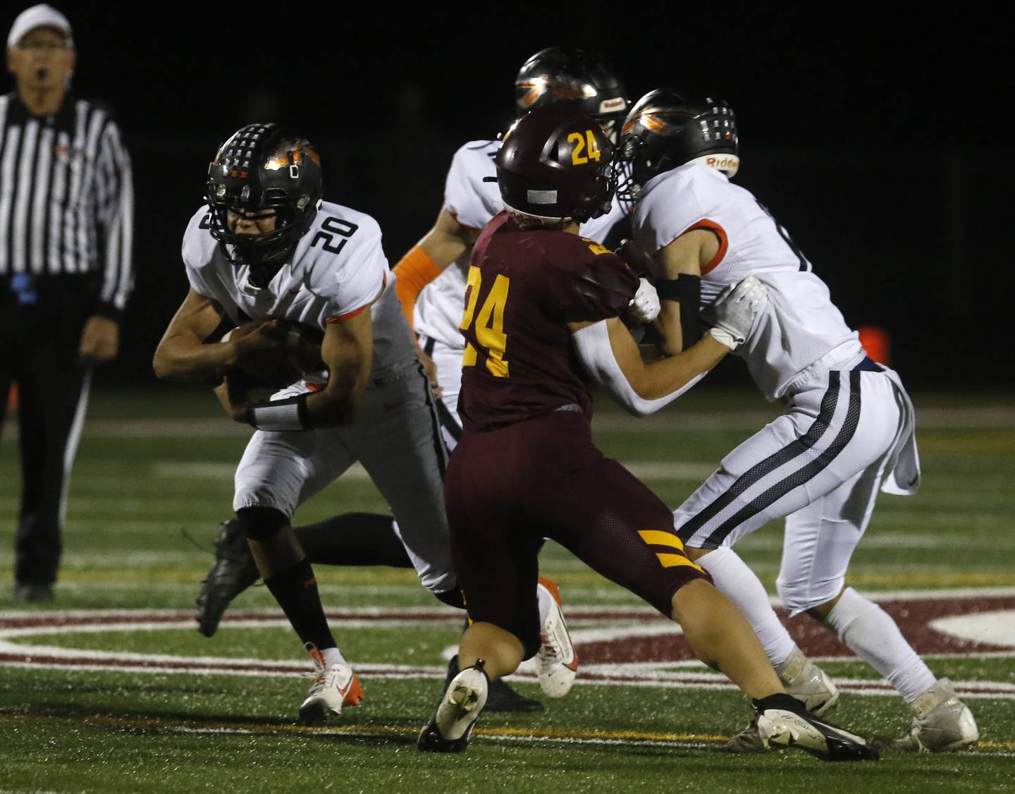 Sandwich's Diego Gomez runs with the ball during a Kishwaukee River Conference football game against Richmond-Burton on Friday, Oct. 4, 2024, at Richmond-Burton High School.