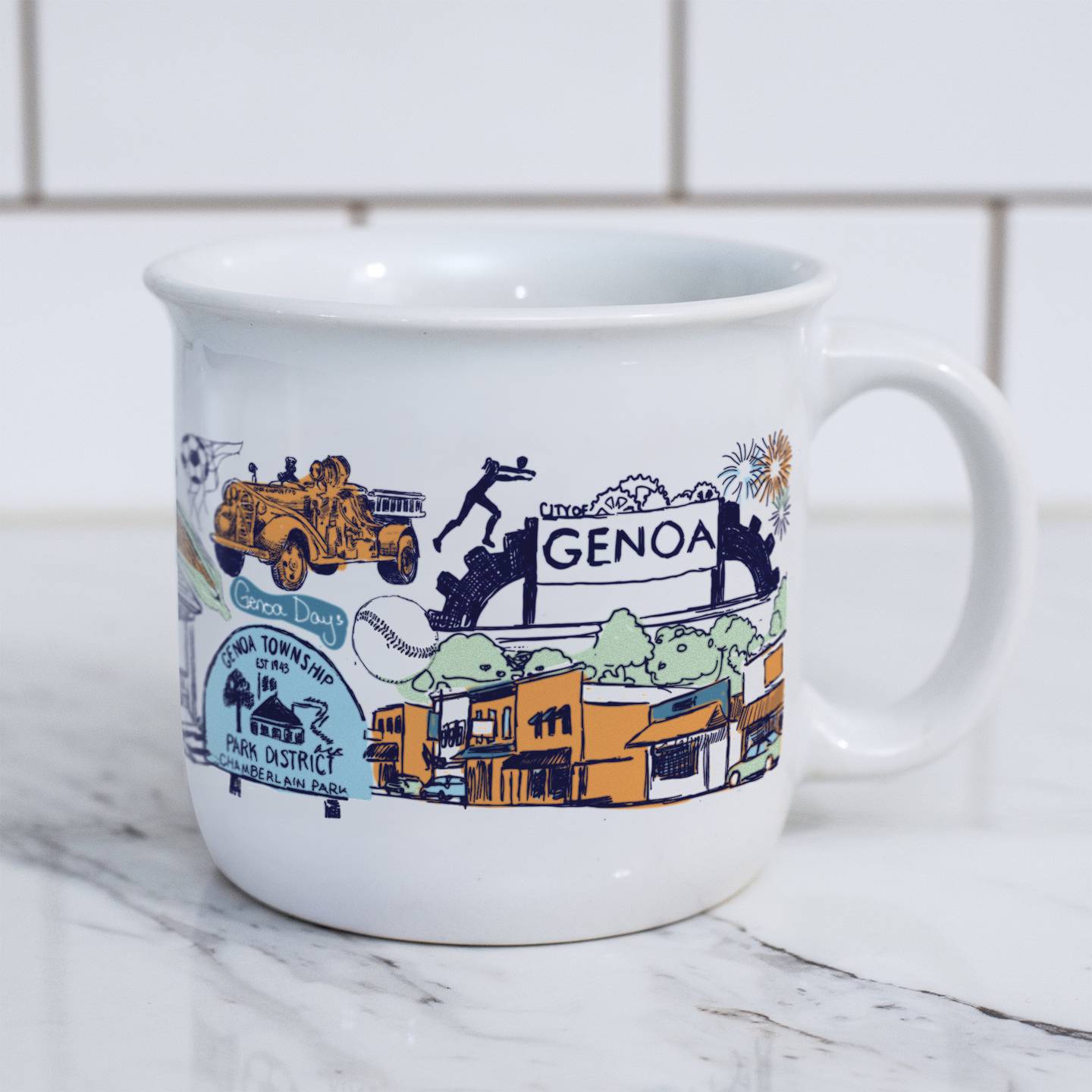 Northern Illinois University alumna Ashley Ann Klockenga has designed, and is selling DeKalb, Sycamore and Genoa coffee mugs in area coffee shops.