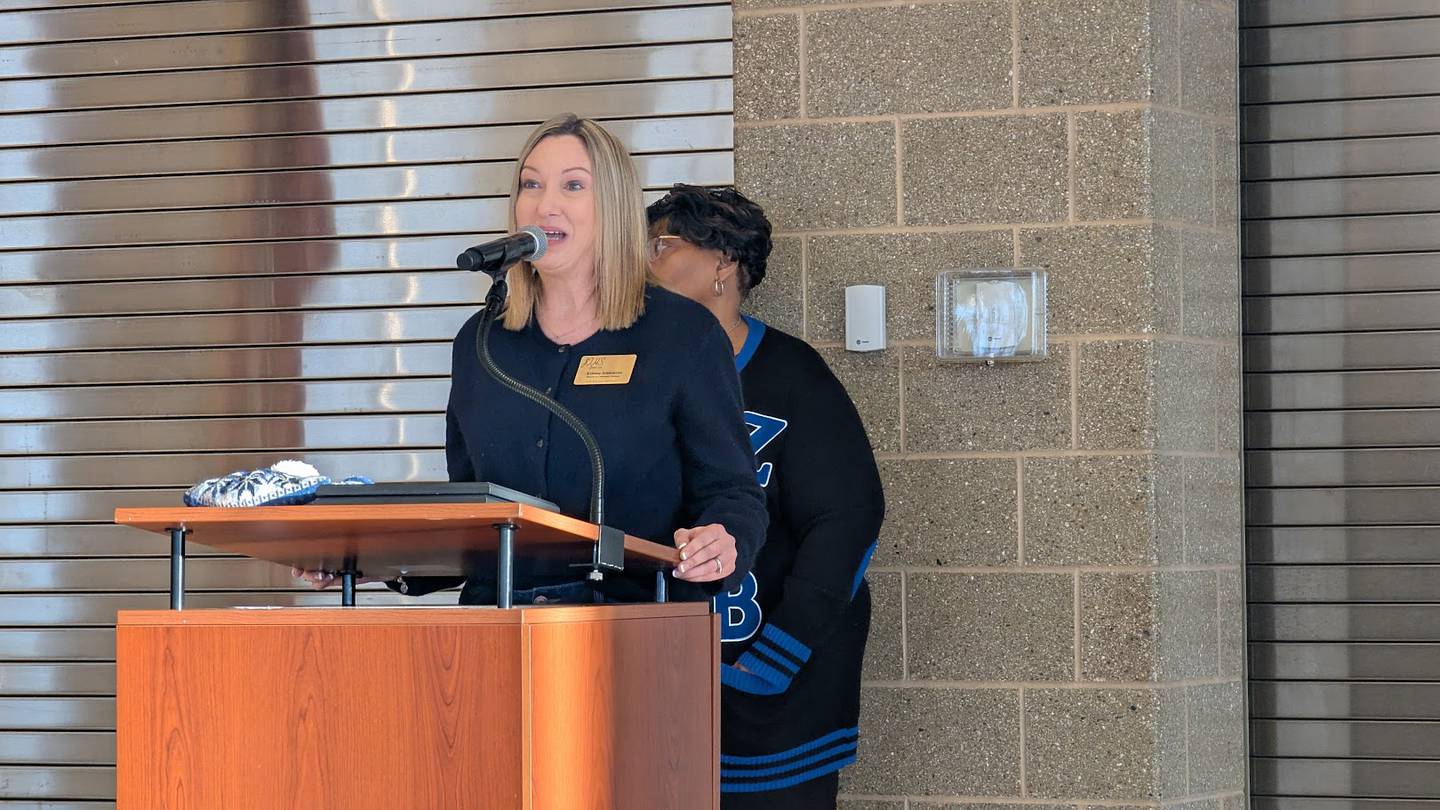 MLK Day of Service co-Chair Kristine Schlismann, director of community and alumni Relations at Joliet Township High School District 204, welcomed volunteers to the 17th event on Monday, January 20, 2025, at Joliet Central High School.