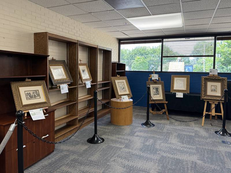 Renaissance Era paintings inside the Morris Area Public Library on Saturday, Aug. 18, 2025.
