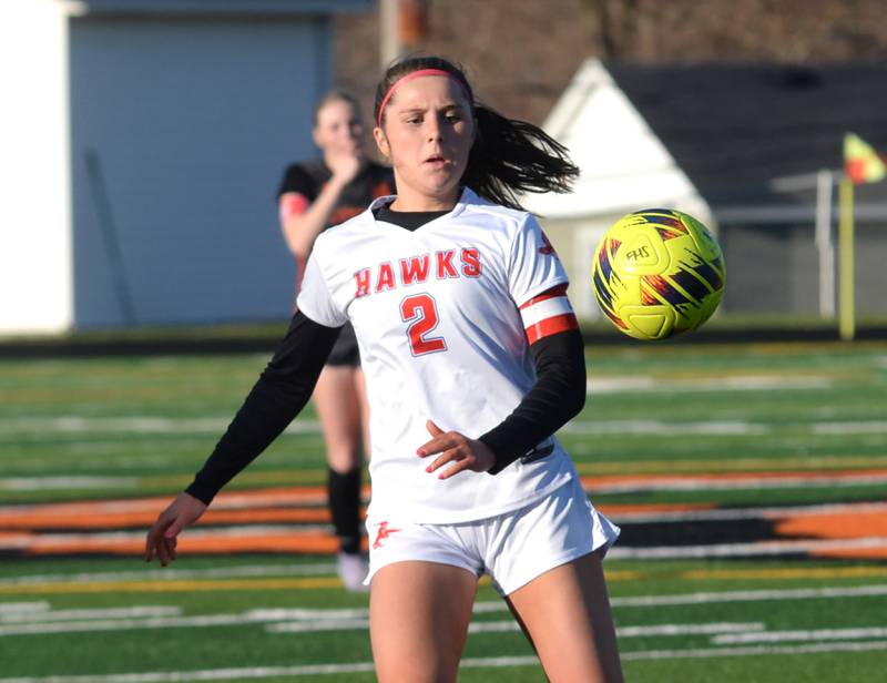 Oregon's Anna Stender (2) focuses on the ball during a Monday, March 31, 2025 game at Freeport High School.