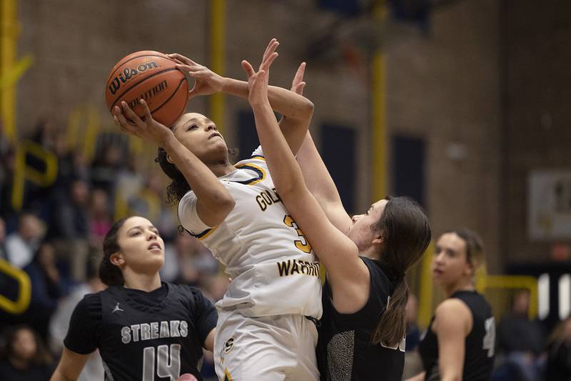 Sterling’s Delali Amankwa puts up a shot against Galesburg on Wednesday, Feb. 8, 2023.