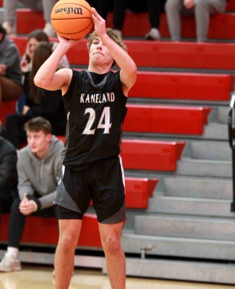 Kaneland's Luke Reinert shoots the ball during a game against Naperville Central on Tuesday, Jan. 14, 2025 in Naperville.