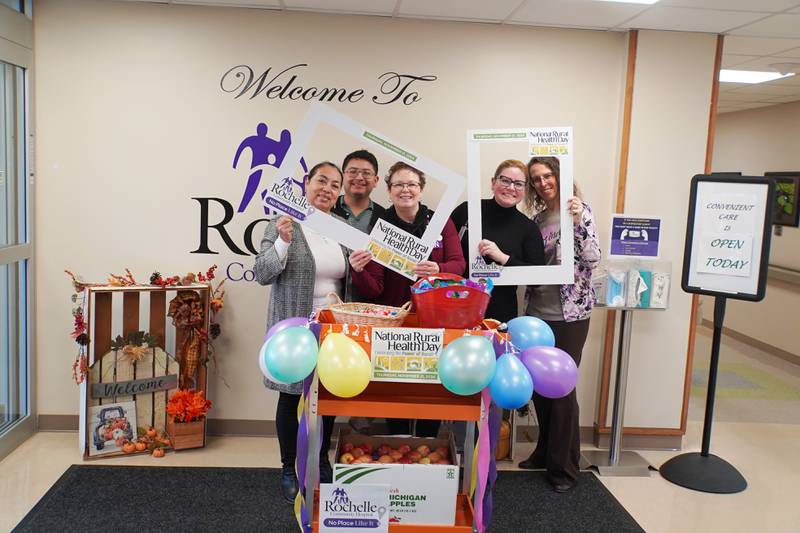 National Rural Health Day is Thursday, Nov. 20, 2025. Rochelle Community Hospital is the only facility of its kind in Ogle County and the only hospital in a 30-minute radius of Rochelle. From left to right: RCH Human Resources Generalist Lorena Hueramo, Human Resources Assistant Brenndon Garcia, Chief Human Resources Officer Denise Bauer, Marketing & PR Special Kirby Heward, and  Dietician Janelle Stein.