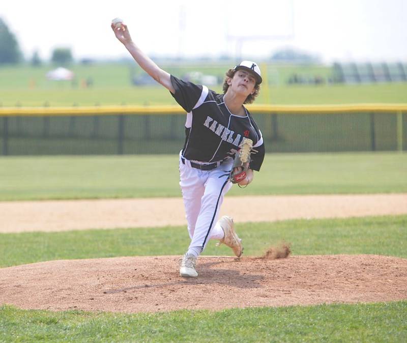 Kaneland's Hayden Foster  delivers a pitch against Benet at the Class 3A Kaneland Regional Final on Saturday, May 31, 2025 in Maple Park.