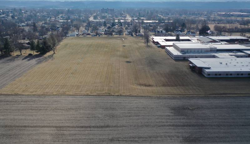 An aerial behind JFK School looking south on Thursday, Jan. 22, 2026 in Spring Valley. Spring Valley has been awarded more than $245,000 in grant funding through the Illinois Department of Natural Resources, Gov. JB Pritzker announced earlier this month. City officials said the money will be used to purchase 10.83 acres of land next to a planned 5-acre park right behind John F. Kennedy School on the north side of town.