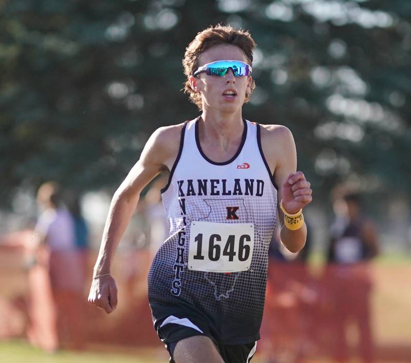 Kaneland’s Carson Kaiser competes in the Eddington cross country invitational at Kaneland High School in Maple Park on Saturday, Sep 21, 2024.