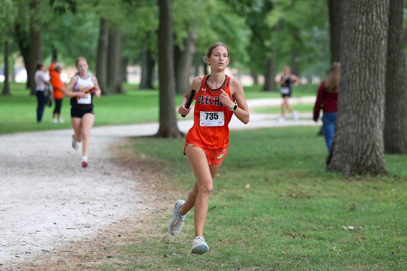 Beecher's Rachel Imig rounds the corner during the Irish Conditioner at Small Memorial Park in Kankakee on Wednesday, Sept. 3, 2025.