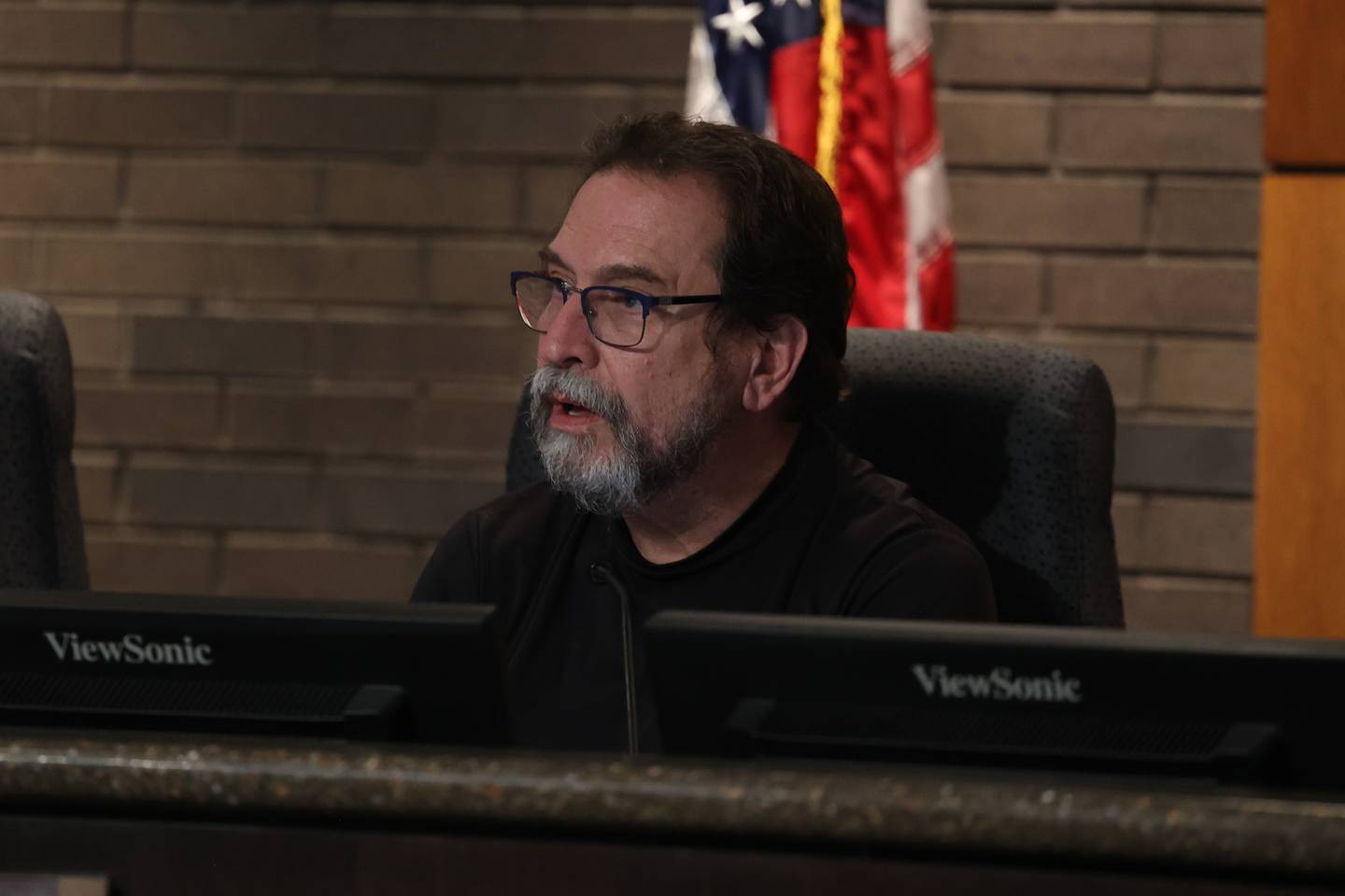 Art Commission board member Tom Grotovsky sits in on the board meeting on Wednesday, Sept. 18, 2024 at City Hall in Joliet.