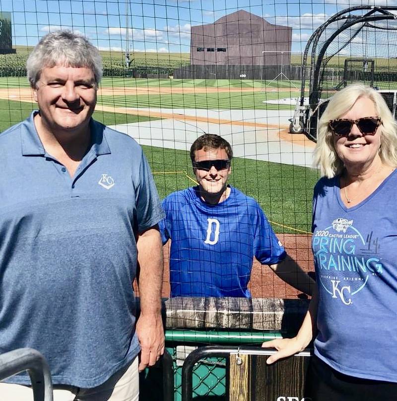 Brad Groleau met up with his parents in the Quad City River Bandits game at the Field of Dreams.