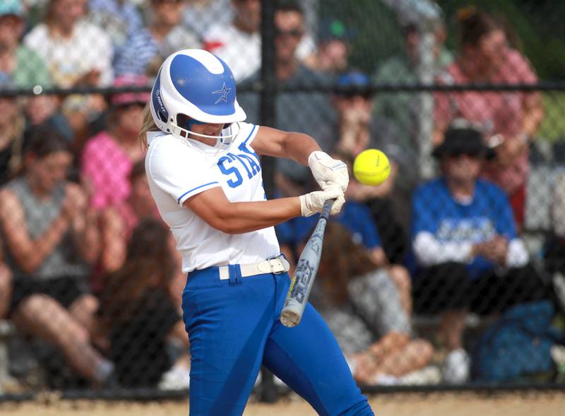 St. Charles North’s Skyla Ritter gets a hit during the Class 4A St. Charles North Supersectional against Whitney Young on Monday, June 3, 2024.