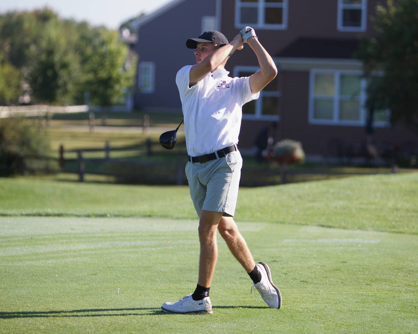 Prairie Ridge's Charlie Pettrone tees off at the Cary-Grove Boy's Golf Invite at Foxford Hills Golf Club on Saturday, Sept. 9, 2023, in Cary.