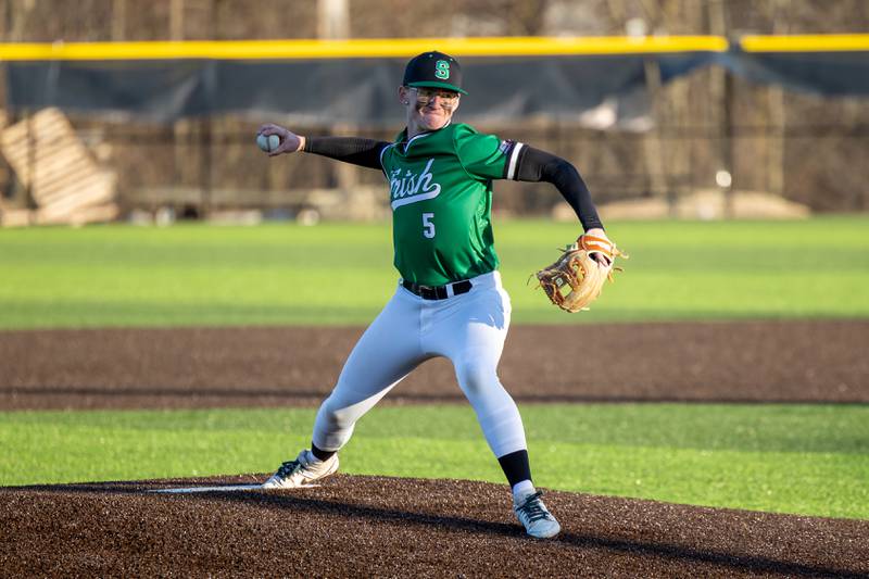 Brody Rademacher of Seneca pitches on Monday, March 17, 2025 at Seneca High School in Seneca.