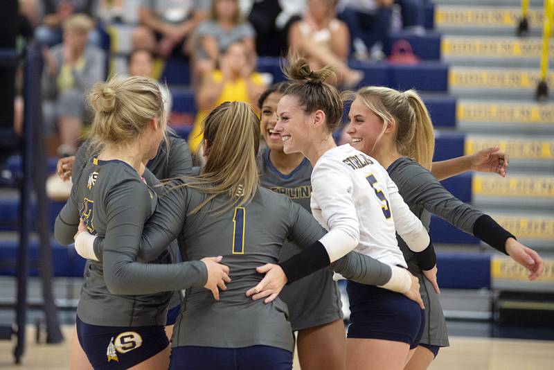 Sterling celebrates a point Thursday, Sept. 1, 2022 against Moline.