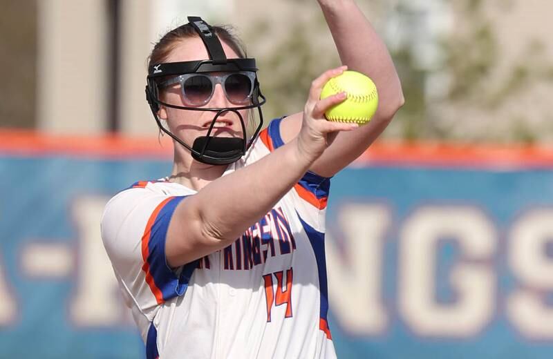 Genoa-Kingston's Kiearah Mitchell delivers a pitch during their game against Stillman Valley Tuesday, April 18, 2023, at Genoa-Kingston High School.