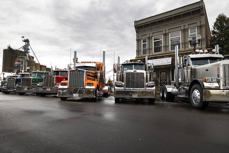 Big rigs line up on Main Street Sunday, March 15, 2026, in Sublette.