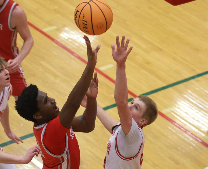 Streator's Sharonm Morton lets go of a shot over Ottawa's George Shumway during the Class 3A Regional semifinal game on Wednesday, Feb. 25, 2026 in Sellett Gymnasium at L-P High School.