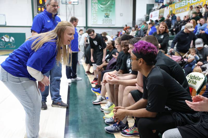 River Valley Special Rec coach McKenna Zimmerman readies the players for their game against Lincolnway Special Recreation Association at Bishop McNamara on Friday, Jan. 30, 2026.