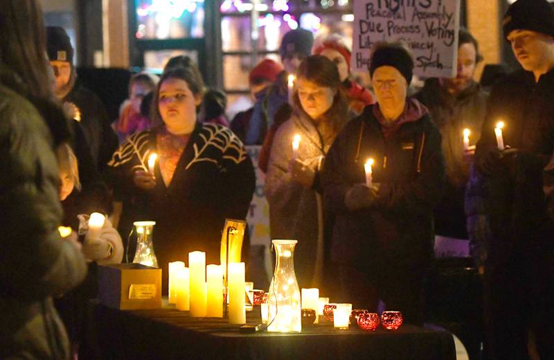 A candlelight vigil was held Friday, Jan. 9, 2026 on one corner of the Ogle County Courthouse square in Oregon for Renee Nicole Good, the Minnesota woman who was shot and killed during an Immigration and Customs Enforcement (ICE) operation Jan. 7 in Minneapolis. Approximately 100 people attended the Oregon event that was organized by Indivisible of Ogle County.