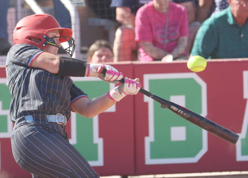 Ottawa's Reese Purcell makes contact with the ball during the Class 3A semifinal game on Tuesday, May 26, 2026 at the L-P Athletic Complex in La Salle.