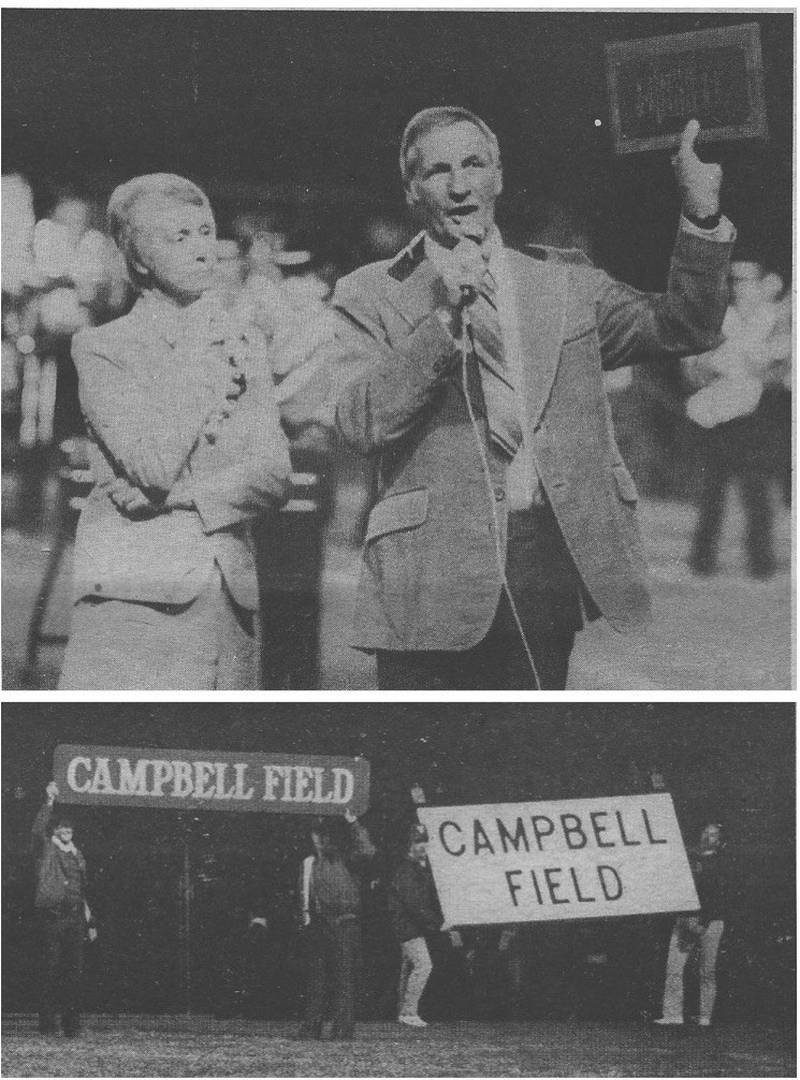 1983: The football field at Yorkville High School was renamed Campbell Field after YHS’s first Athletic Director Gordon Campbell. He is shown here with his wife, Marjorie. Campbell, who served as the school’s AD from the late 1960s until the early 1980s, died in 2016. He spent his entire 35-year teaching career at YHS.