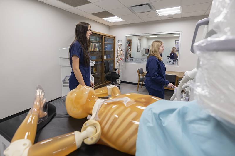 SVCC nursing students Shelby Veltrop (left), and Molly Hackbarth talk to students about the radiological program Friday, April 17, 2026.