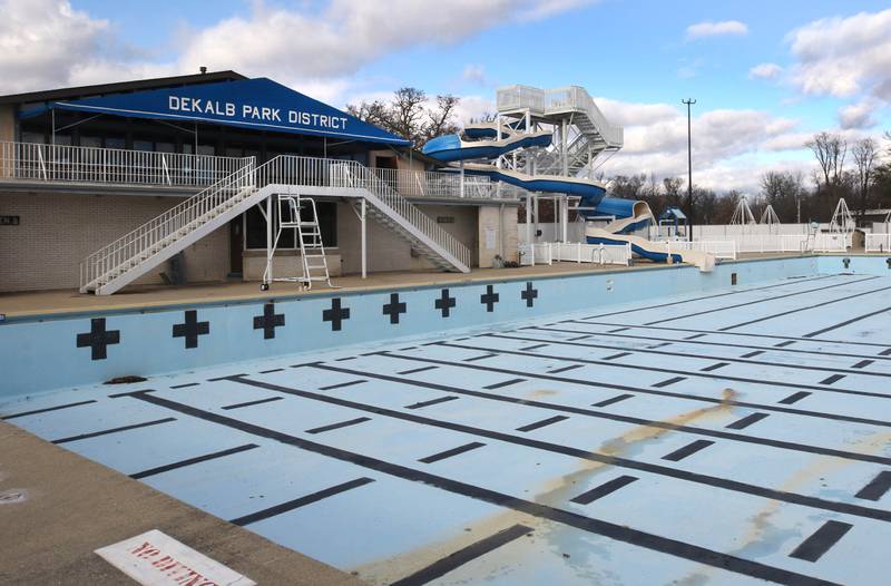Hopkins Pool sits empty in front of the DeKalb Park District Tuesday, Nov. 19, 2024, awaiting demolition so construction can begin on a new pool set to open in 2026. Demolition is expected to ramp up at the end of November.