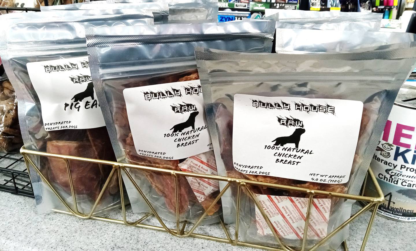 Packages of Bully House Raw dog treats await sale at Shell Expresslane on North Locust St. in Sterling.