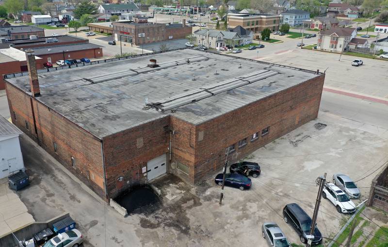 An aerial view of the former La Salle Public Works building on 2nd Street and Wright Street on Thursday, April 18, 2024 in La Salle. The 18,000 square foot building and parking lot has been listed for sale. The brick two-story building was the site where the city housed their vehicles and other storage items. The building was appraised at $256,500.
