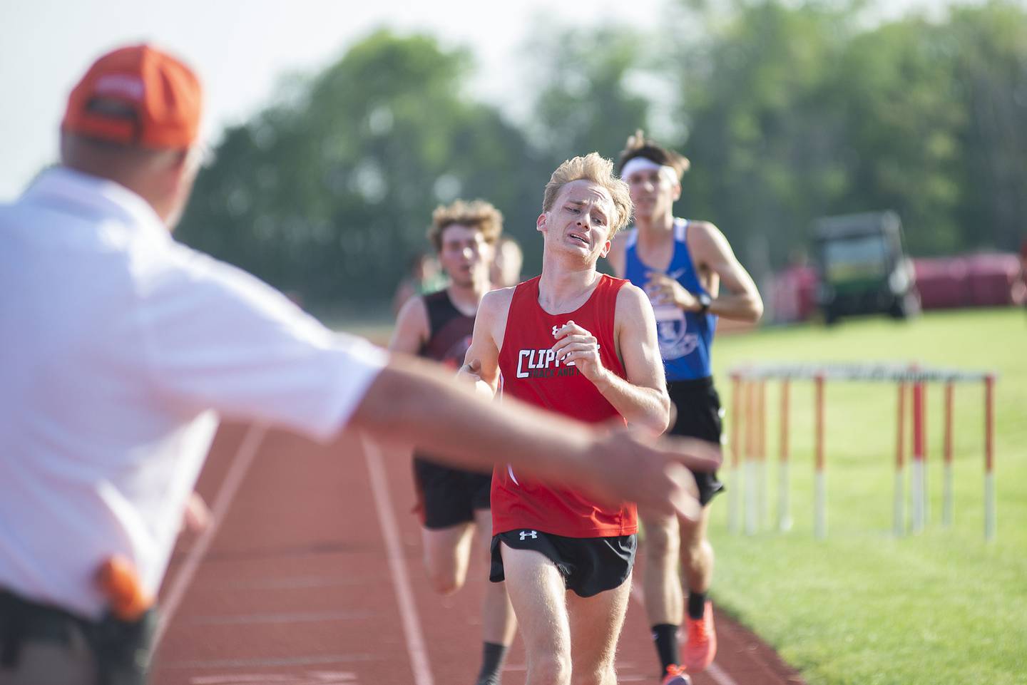 Amboy's Brock Loftus finishes the 3200 run at the class 1A Erie track sectionals on Thursday, May 19, 2022.