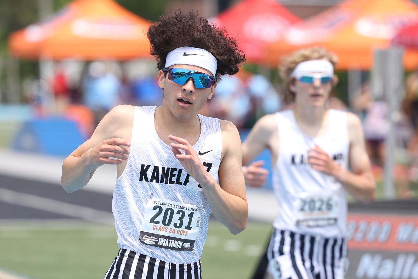 Kaneland’s David Valkanov takes fifth just ahead of teammate Evan Nosek in the 2023 Class 2A 3200 Meter State Finals in Charleston.