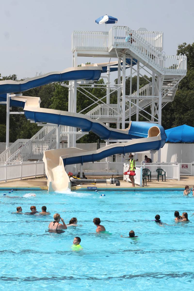 One of the water slides Tuesday, July 25, 2023, at Hopkins Pool in DeKalb.